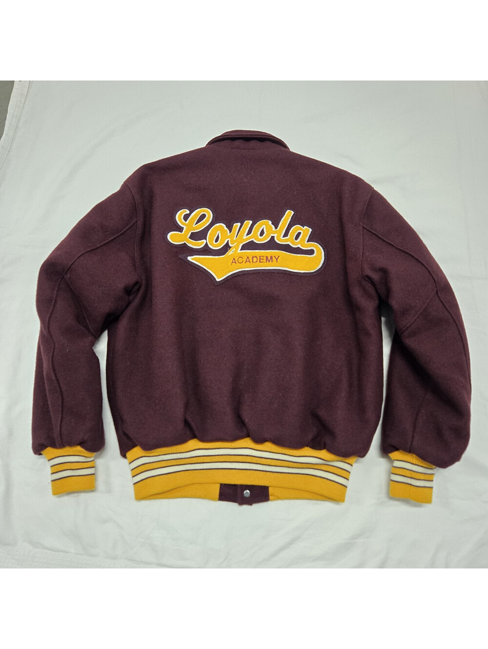 Size LARGE Vintage Loyola Academy University Varsity Jacket Quilted Liner DeLONG